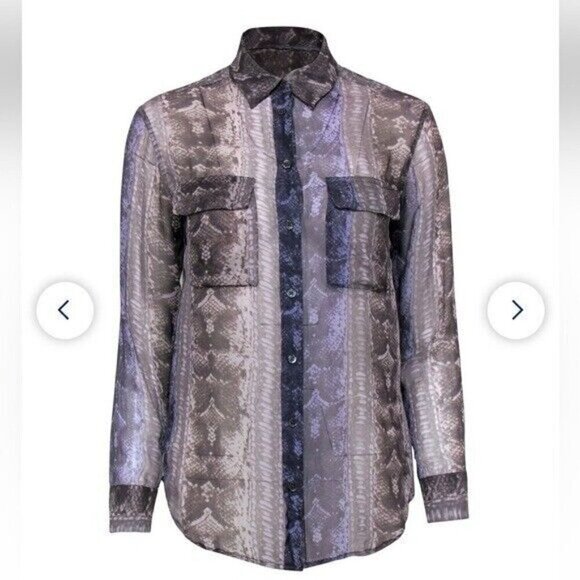 Equipment - Gray & Purple Sheer Snakeskin Button-Up Blouse Sz Small - Picture 1 of 11